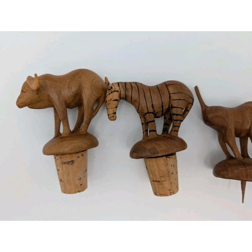 Wooden Animal Cork Wine‎ Bottle Stopper Lot